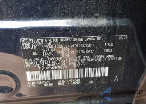 2021 Toyota Rav4 Xle from USA, damaged, VIN 2T3P1RFV0MW182254